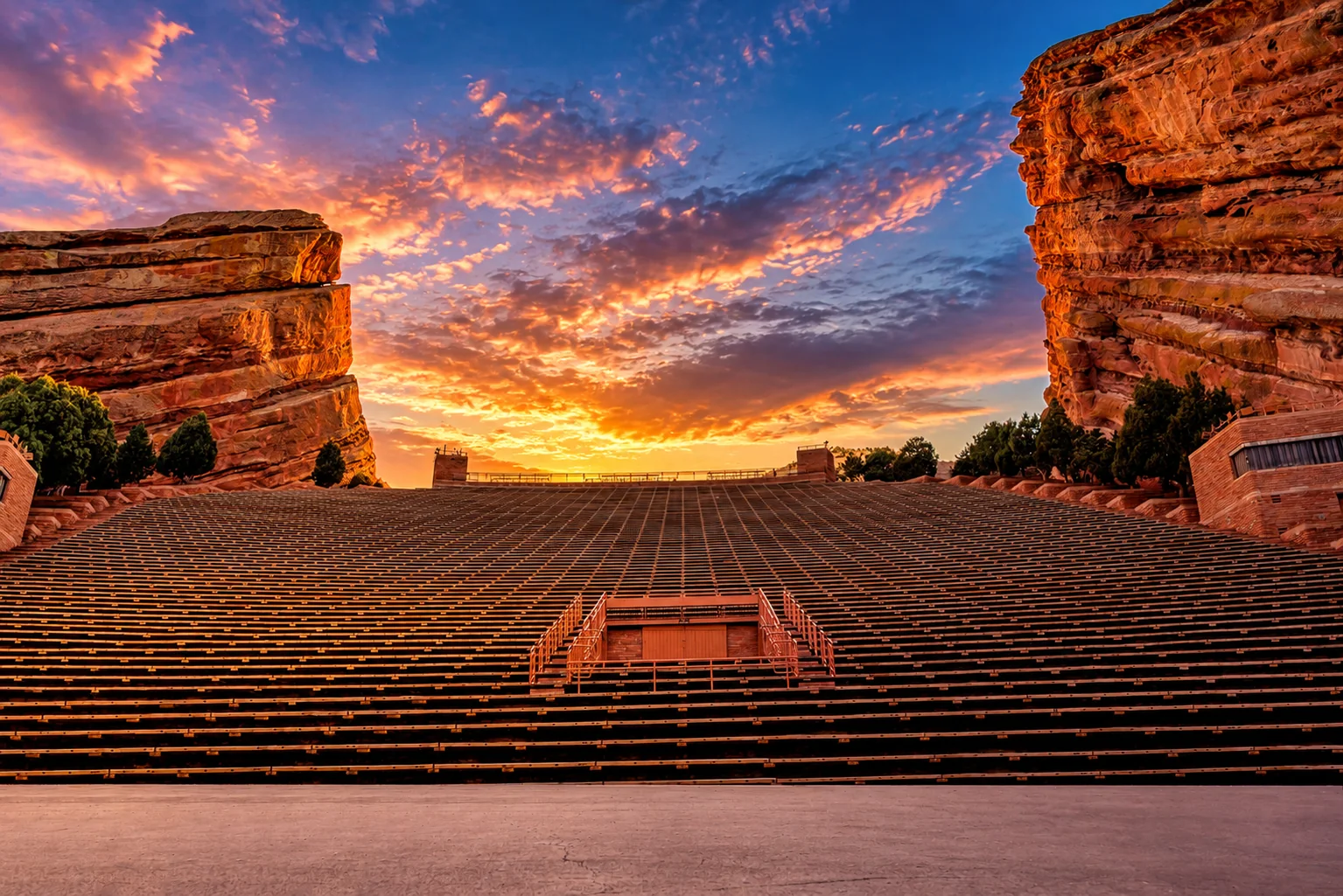 Brilliant evening light above the red rock amphitheater.